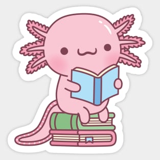 Cute Axolotl Loves To Read A Lot Of Books Sticker